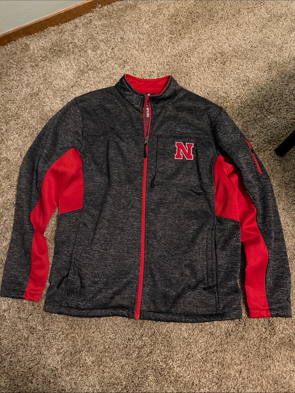 Colosseum Gray and Red Full-Zip Performance Jacket Nebraska